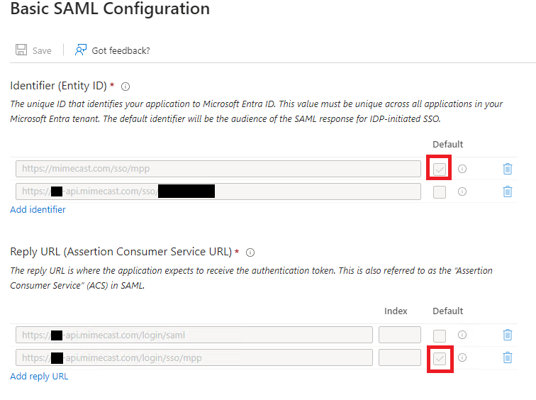 Mimecast SAML config